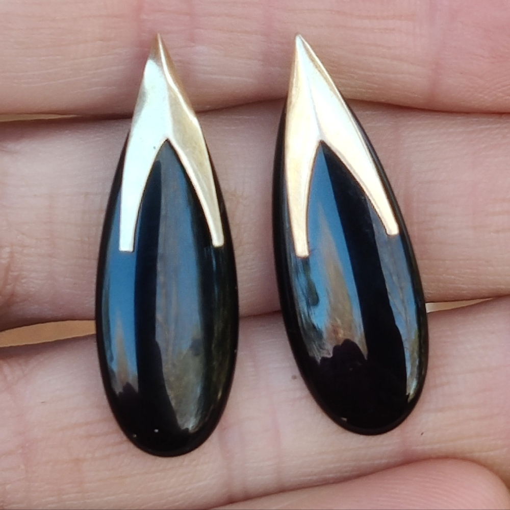 Vintage 14k Ross Simons Black Onyx Earrings - Picture 2 of 5
